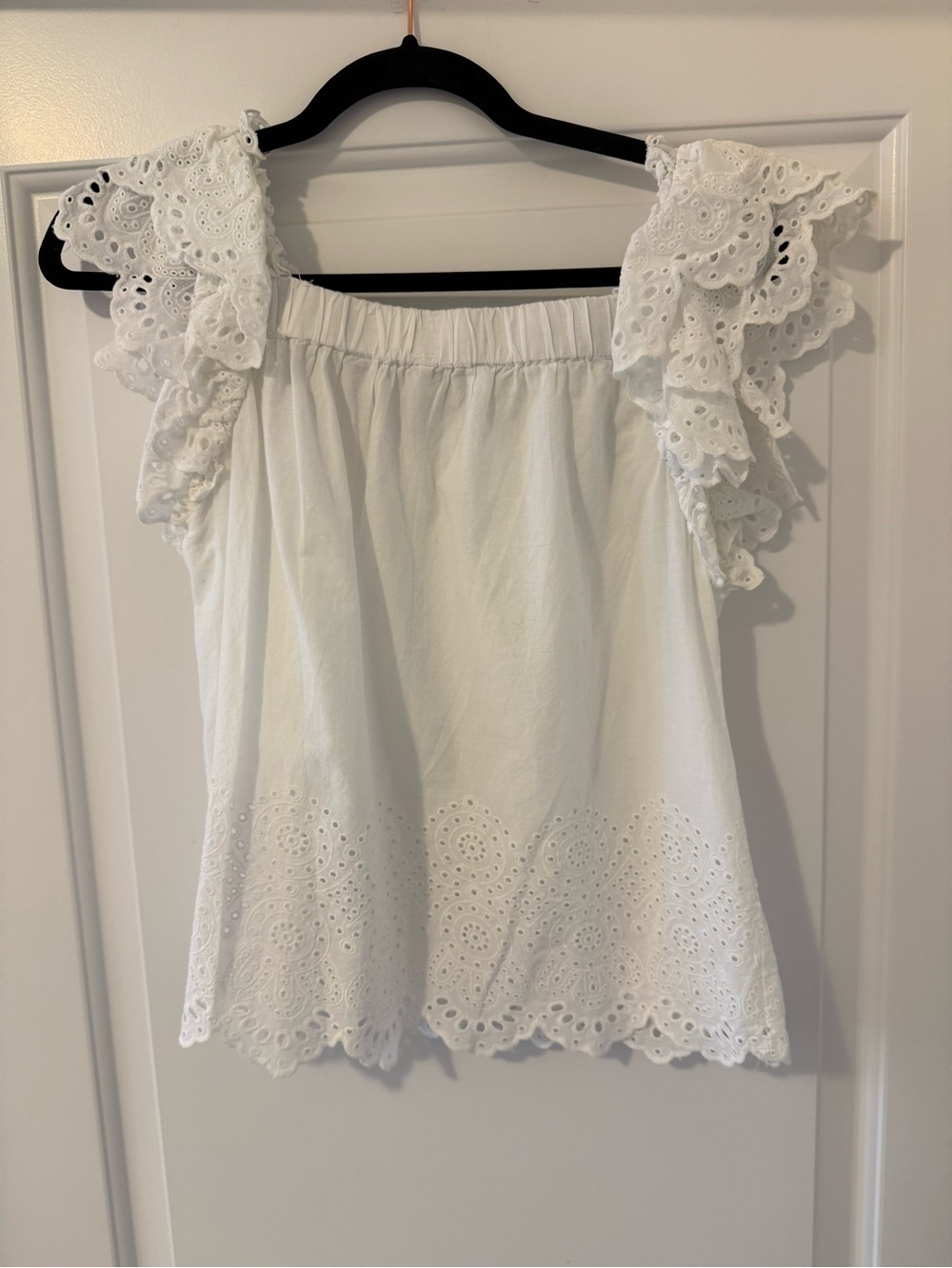 Bailey White Eyelet Ruffle-Sleeve Cotton Tank Top